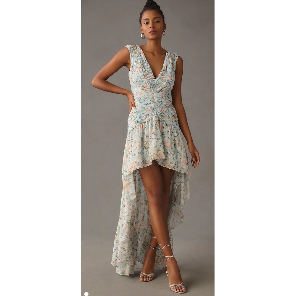 Floral Pastel Asymmetrical High-Low Dress